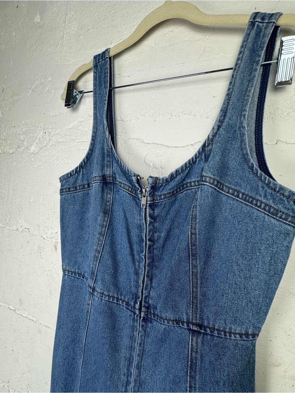 Classic Denim Midi Dress S full Front Zip Bodycon Cotton Western Jean Western - Picture 5 of 12